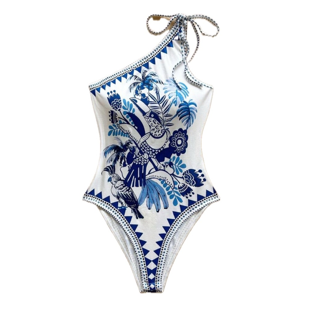 SHEIN Blue and White Patterned Bodysuit